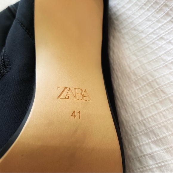 ZARA BLACK VERY HIGH KNEE STILETTO HEELS POINTED TOE STRETCH FITTED BOOTS - Picture 9 of 9